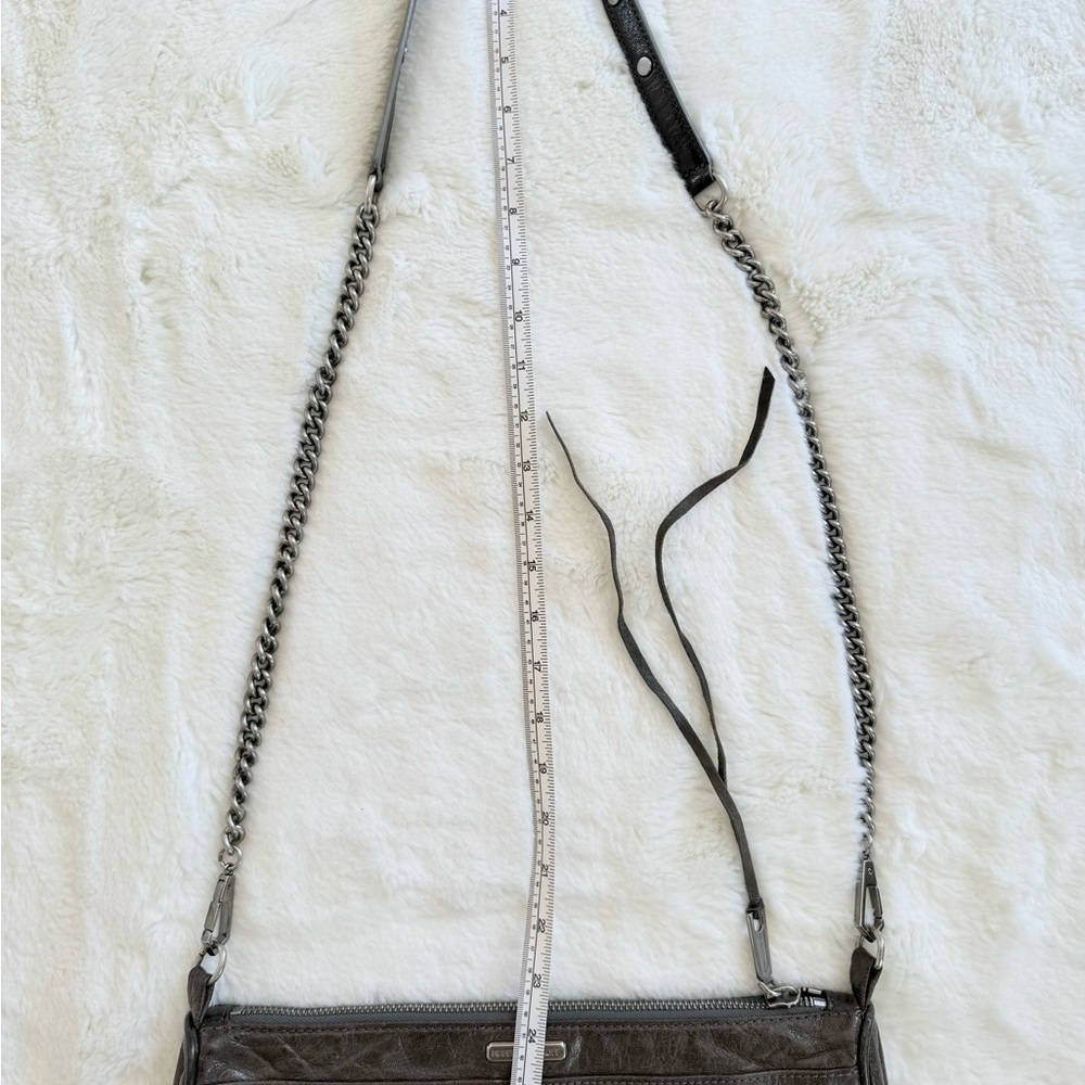 REBECCA MINKOFF Mac Daddy Crossbody Bag Grey Taupe Leather Chain Strap - Picture 12 of 14